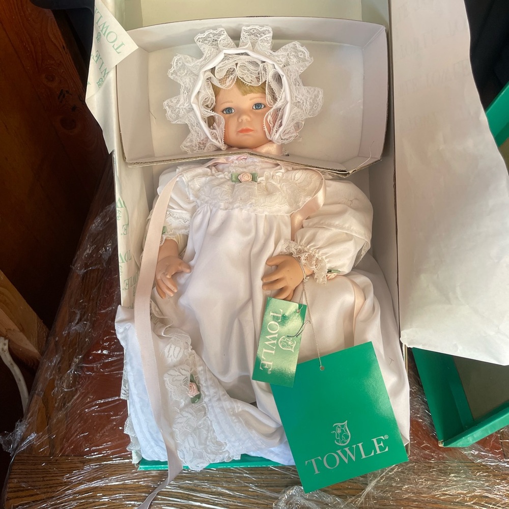 Towle Porcelain Baby Doll in White Dress with Pink Ribbon